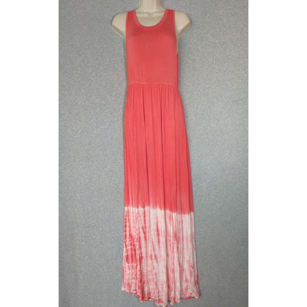 My Story Jersey Knit Tie Dye Coral and White Tank Maxi Dress S Beach Resort NWT